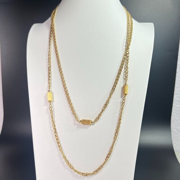 MCM Gold-Tone Monet 54' Necklace & Clip-On Earrings Combines Texture and Smooth - Picture 2 of 12